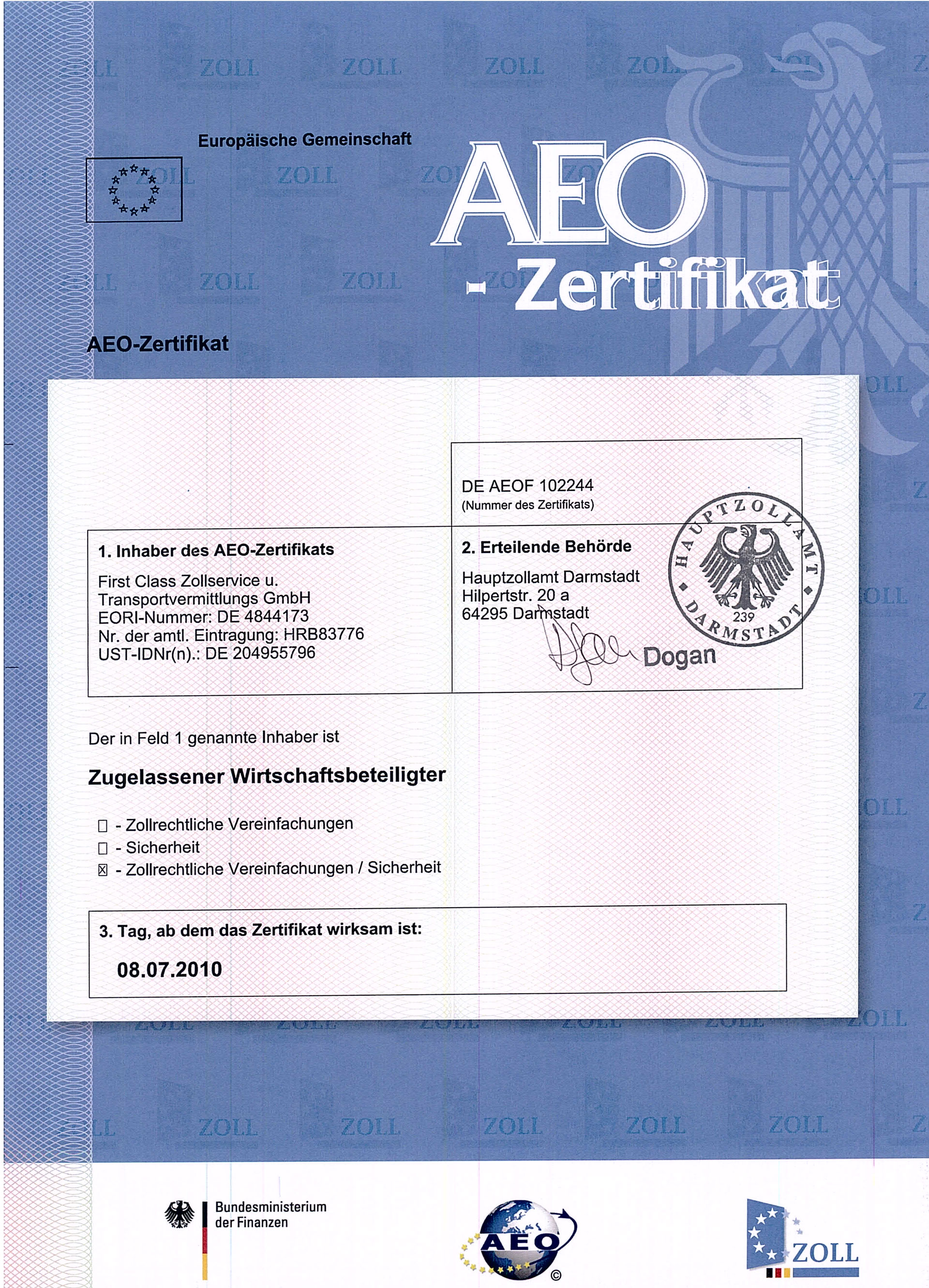 AEO-Zertifikat