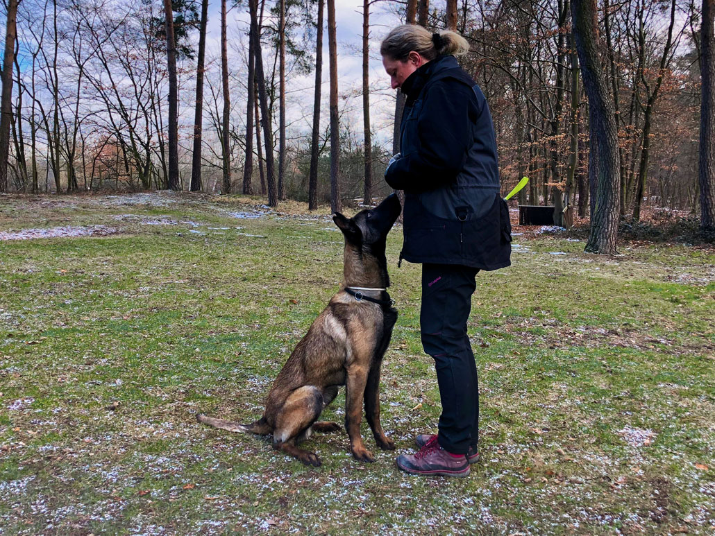 Hundeführerin Corinna Hille mit Sprengstoffspürhund Wotan